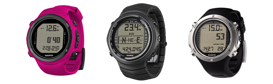 Suunto D4i 新颖粉、Suunto DX 钛金属黑、Suunto D6i Novo 岩石