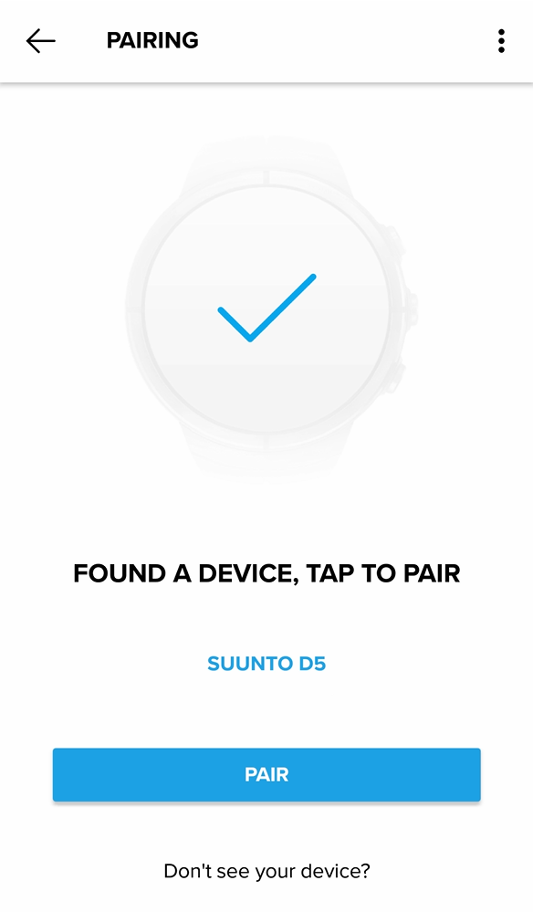 Selecciona Suunto D5 para acoplarlo con la app Suunto para Android